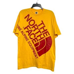 The North Face Yellow Tee with large Red diagonal Logo medium